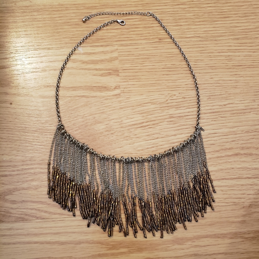 Silver and brown beaded statement necklace